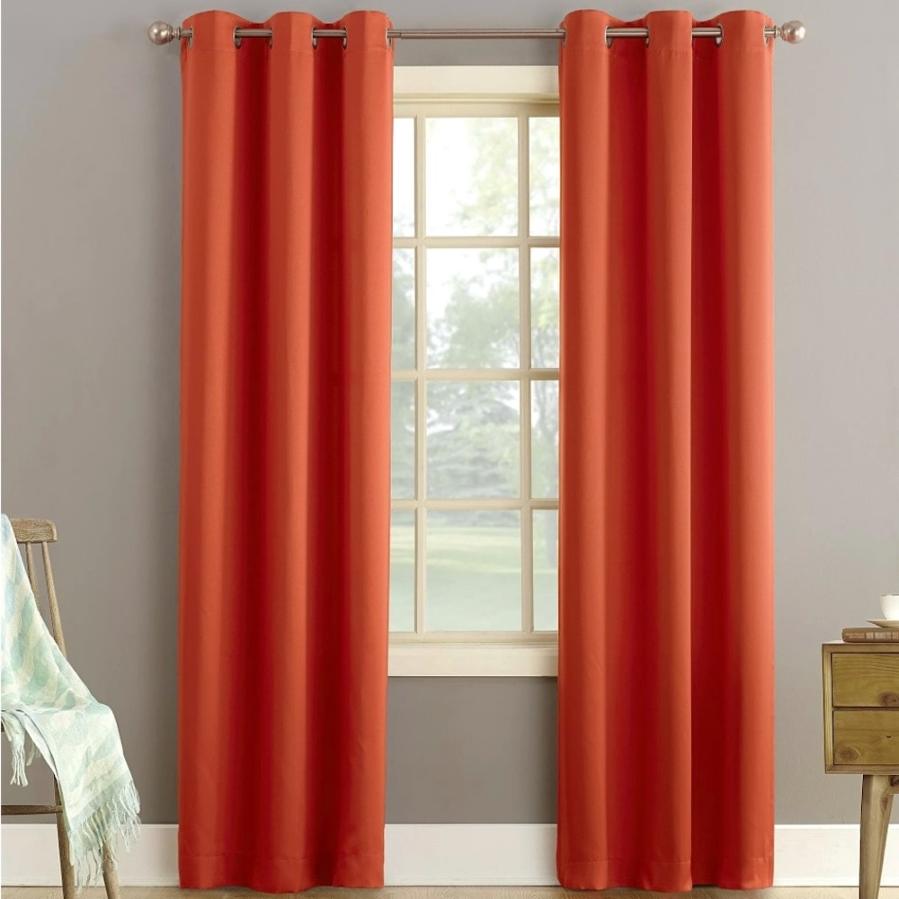 NWT packaged 2 panels of window drapes 40x63”  2 tones tangerine 6 silver gr…
